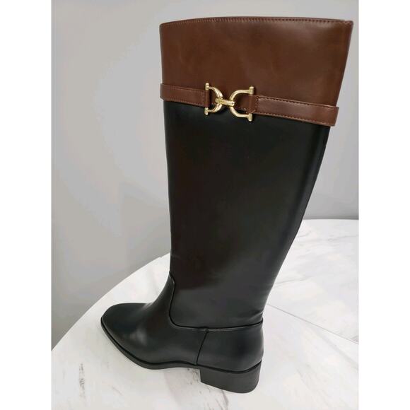 NEW SIZE 7.5 Liz Claiborne Riding Boot Knee High Heel Black Brown Gold Old Money - Picture 5 of 7